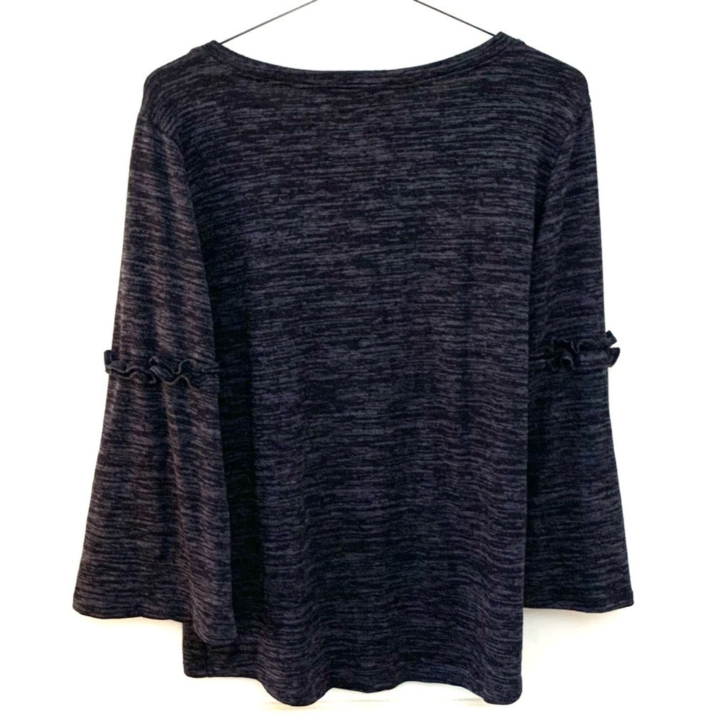 AUGUST SILK Knit 3/4 Sleeve Ruffle Knit Sweater, gray - Picture 2 of 3